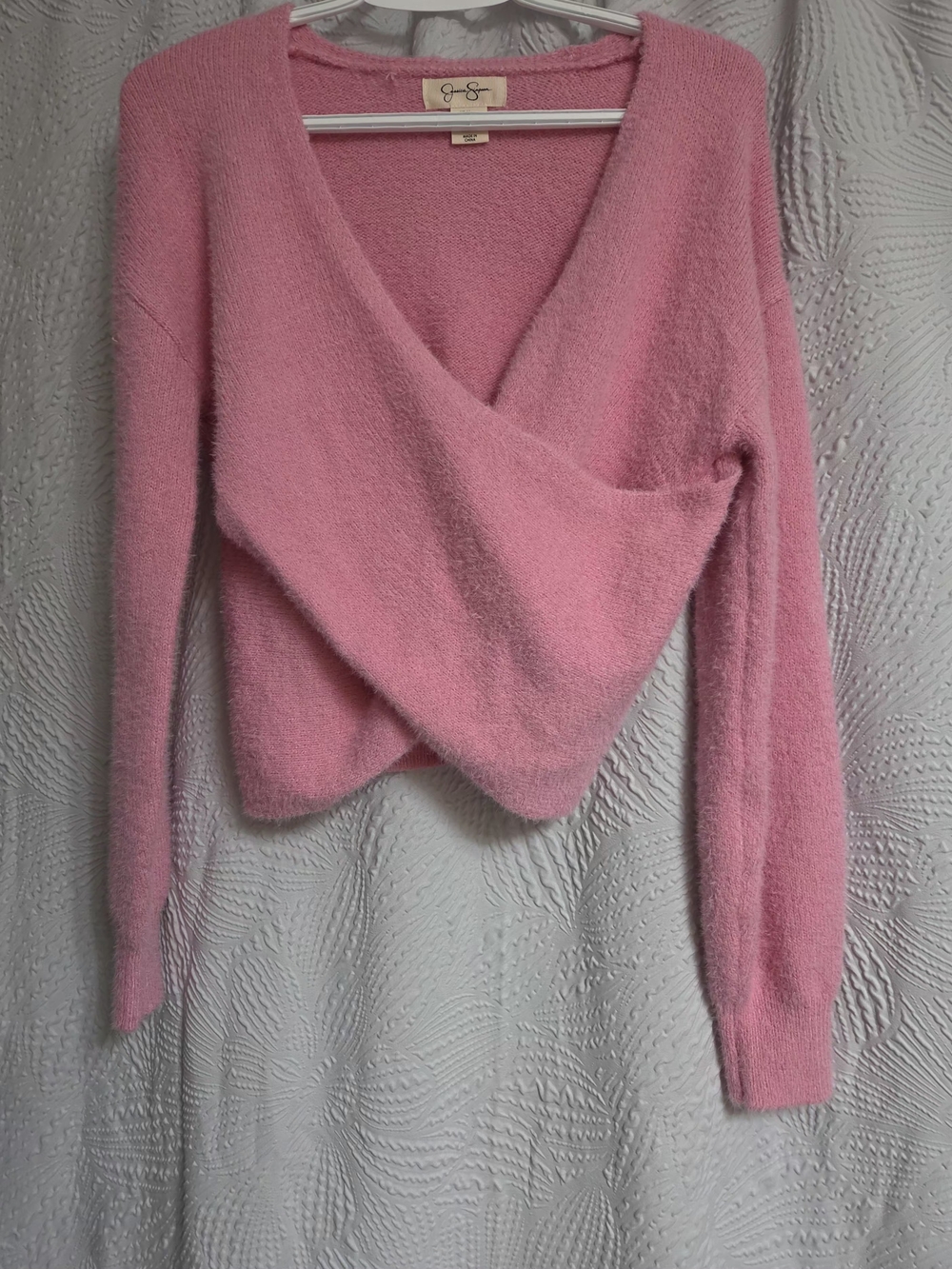 Jessica Simpson Plush Wrap V-Neck Sweater in Pink